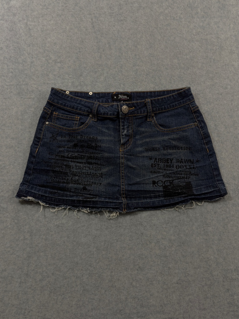 Y2K Abbey Dawn Graphic Print Denim Mini Skirt
